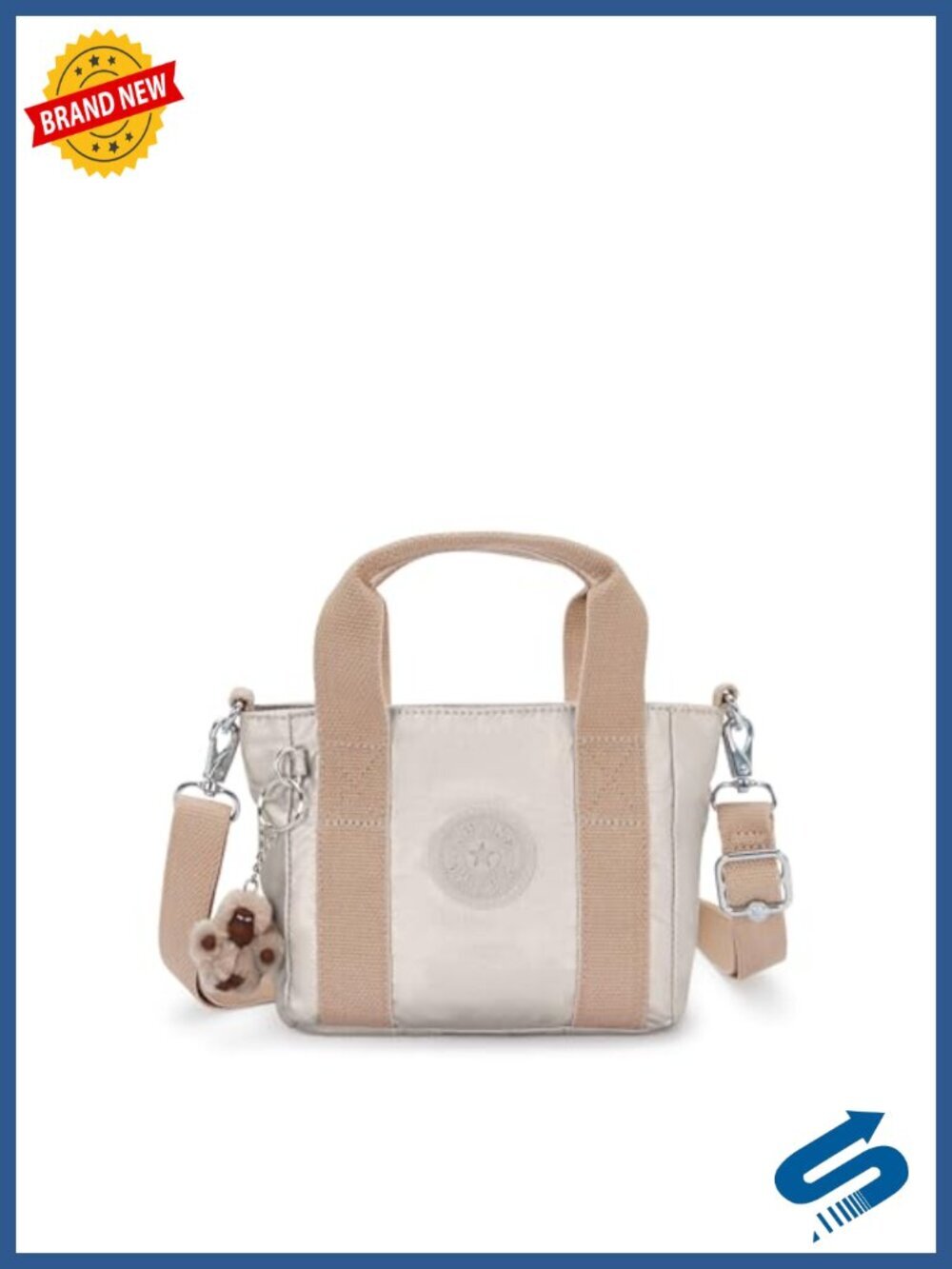 Nylon Mini Tote Bag with Shoulder Strap, Zipper Closure
